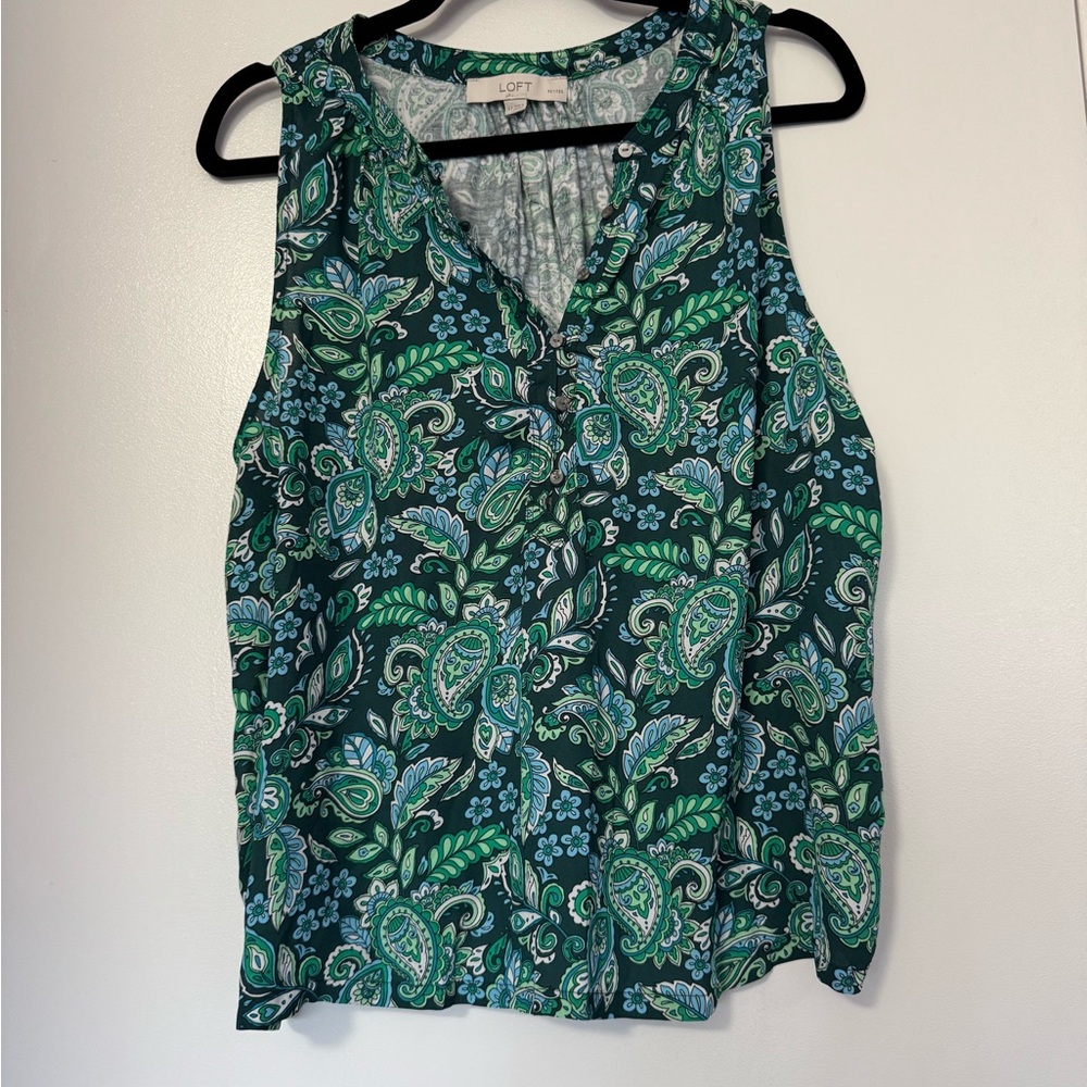LOFT Teal and Blue Paisley Blouse